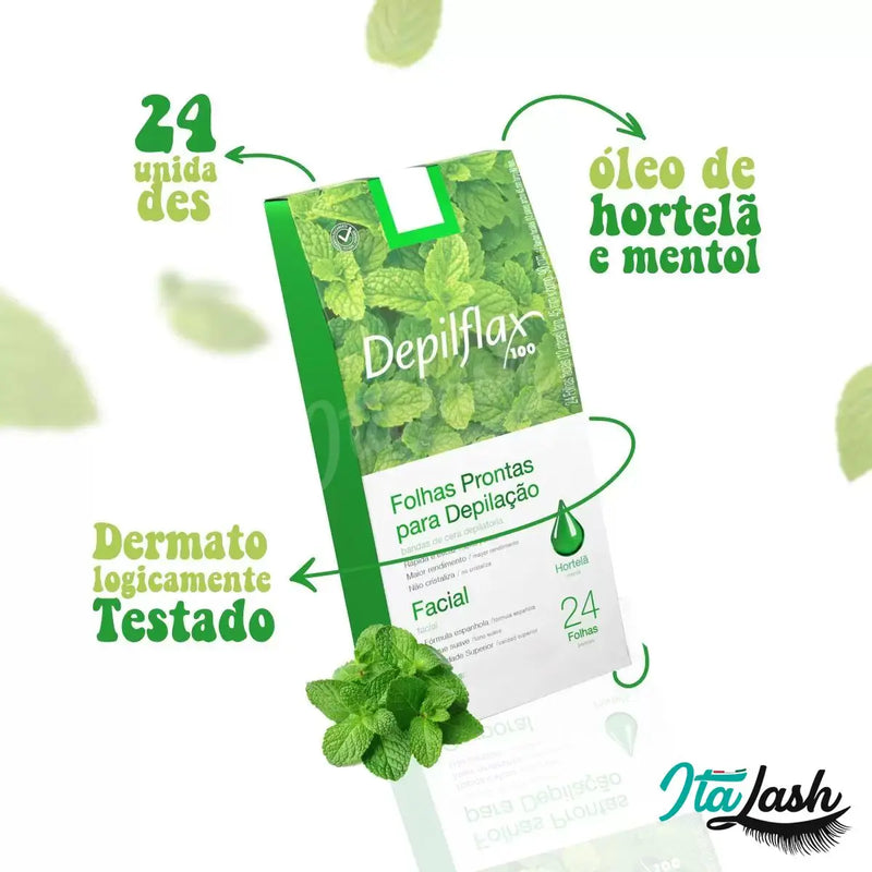 Folhas depilatórias faciais prontas Depilflax - Caixa com 24 unidades