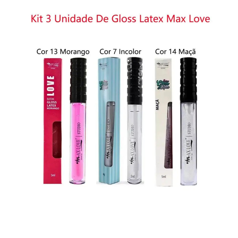 Kit com 3 Gloss Labial Max Love – Efeito Látex