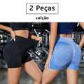 2 Peças, Calças Legging Femininas para Yoga com Controle de Barriga e Glúteos, Cintura Alta, Shorts de Academia para Corrida