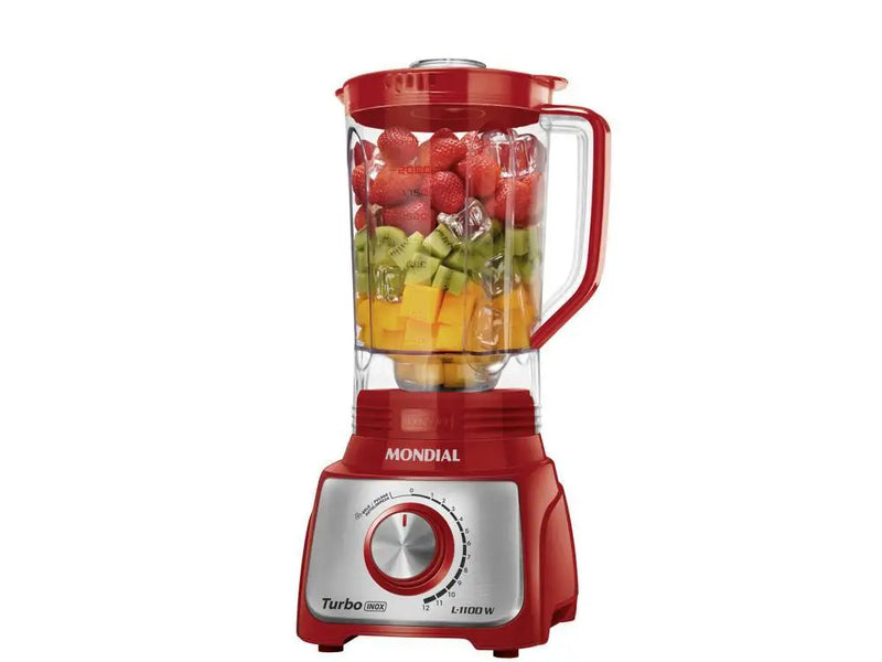 Liquidificador Mondial Turbo L-1100 RI Red - 1100W, Aço Inox, 12 Velocidades com Filtro - 220V