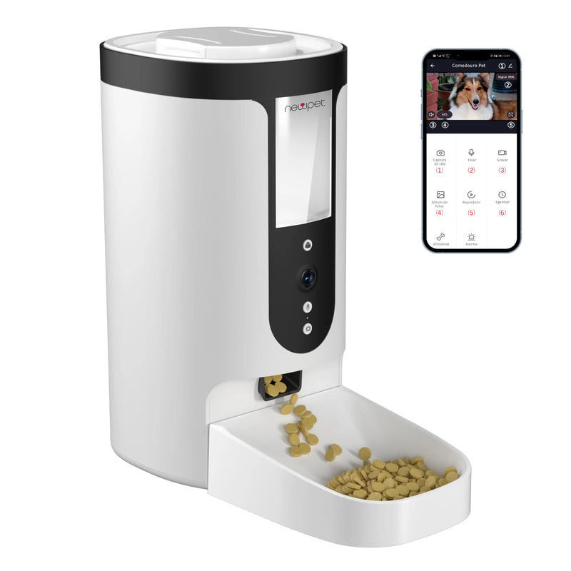 Novo alimentador automático para gatos Newpet 4L, tigela inteligente para pets com APP, câmera, controle remoto, tigelas grandes para cães, dispensador de ração para gatos.
