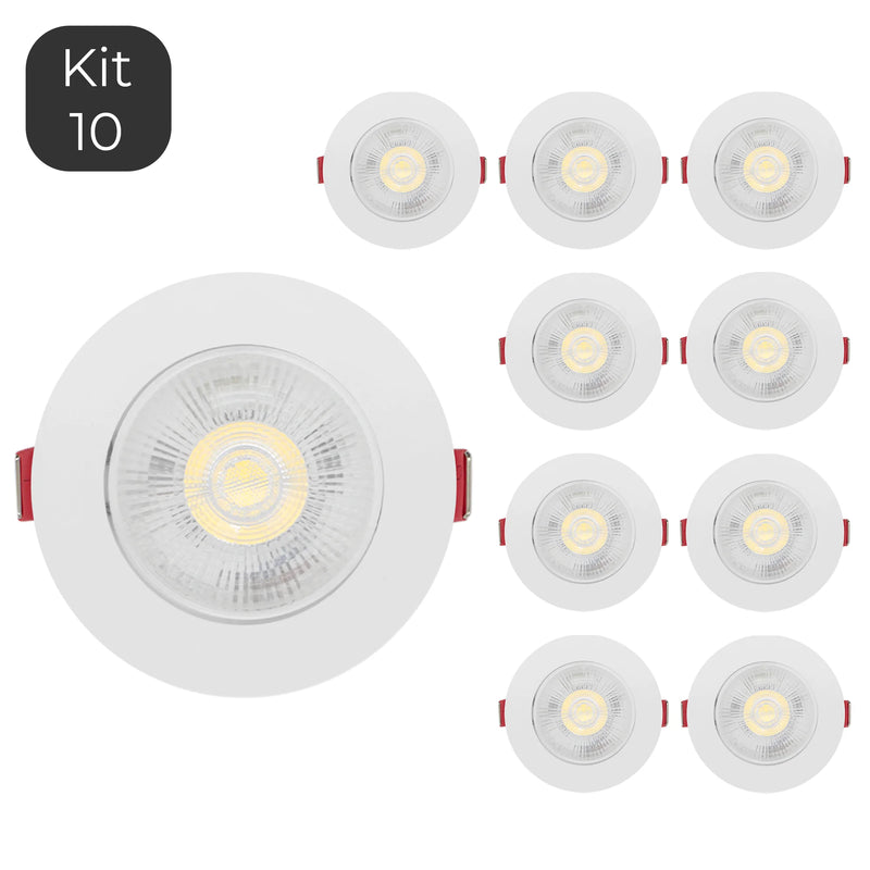 Kit com 10 Spots LED Embutir Direcionáveis 7W – Luz Branca (Fria / Neutra / Quente)